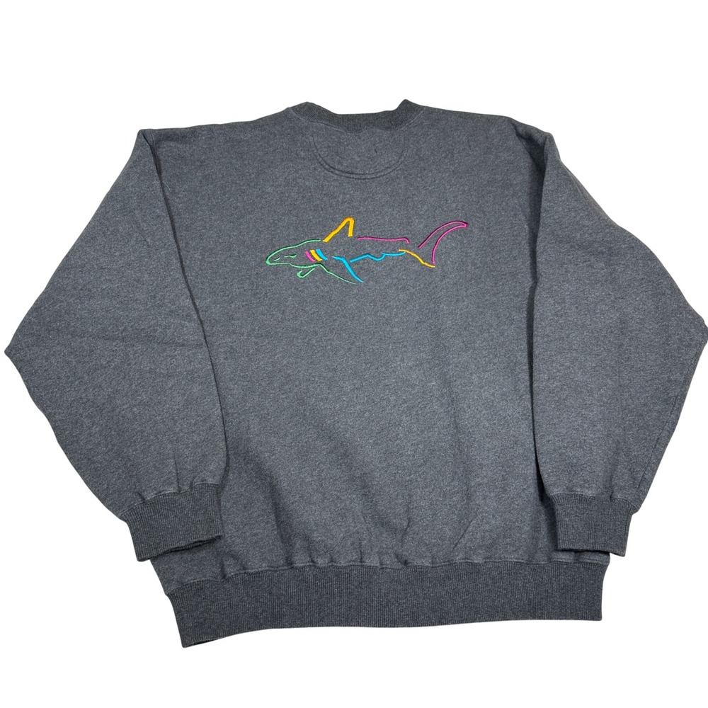 VTG Greg Norman Shark Logo Gray Crewneck Sweatshirt Golf Pullover Embroidery
